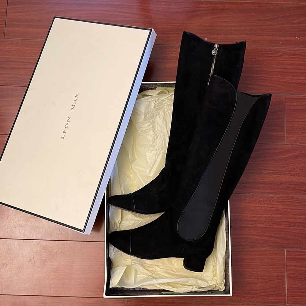 Leon Max Black Stretch Kiva Suede Boot Size 9 - 9.5